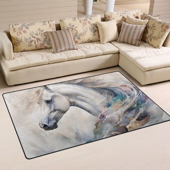 Horse with Marble Area Floor Mats Non-Slip Rugs Soft Doormat 31 x 20 inch Carpet for Living Dining Room Bedroom Decorative