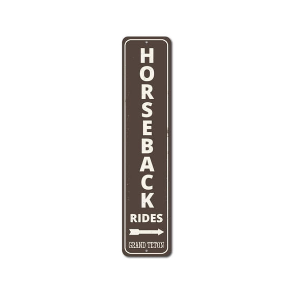 Horseback Rides Vertical Sign, Arrow National Park Location Name Sign, Custom Cabin Aluminum Decor - 4x18 inches