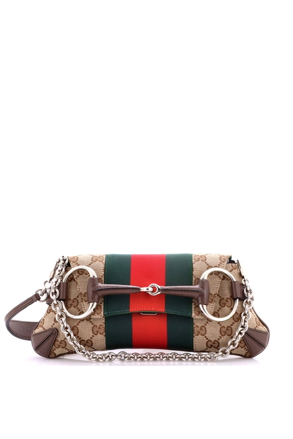 Horsebit NM Web Chain Clutch GG Canvas Small By Rebag
