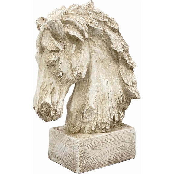 Horsehead Resin Wood-Look Tabletop Sculpture for Mantle Entryway Table Foyer Home Decor Statue in Beige