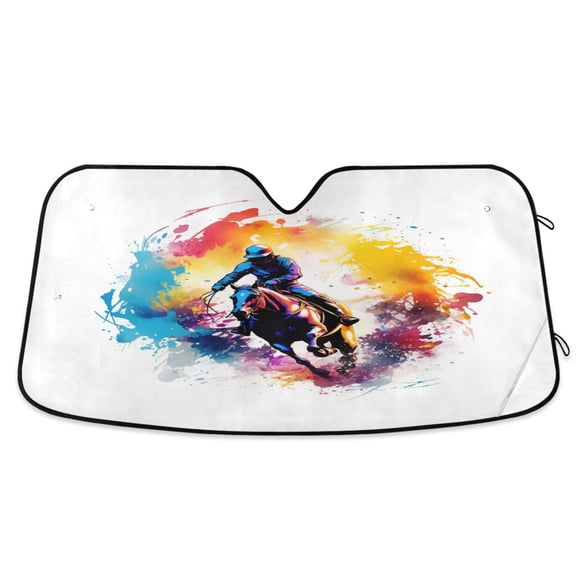 Horseman Riding Horse Car Windshield Sun Shade Foldable Car Front Window Visor Heat and UV Protection 57x31.5