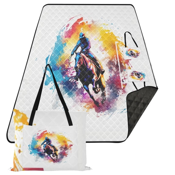 Horseman Riding Horse Extra Large Picnic Beach Blanket Waterproof Sand Proof Portable Outdoor Mat 80x118