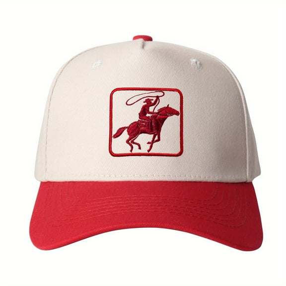 Horseman & Shepherd Embroidered Baseball Cap - Color-Blocked Adjustable Sun Hat with Western-Inspired Design, Casual Unisex Cap for Everyday Style