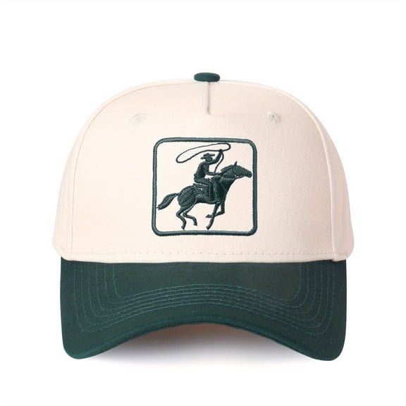 Horseman & Shepherd Embroidered Baseball Cap - Color-Blocked Adjustable Sun Hat with Western-Inspired Design, Casual Unisex Cap for Everyday Style
