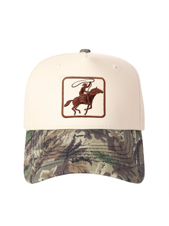 Horseman & Shepherd Embroidered Baseball Cap - Color-Blocked Adjustable Sun Hat with Western-Inspired Design, Casual Unisex Cap for Everyday Style