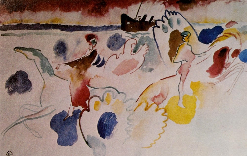 Horsemen on the shore c1910 Canvas Art - Wassily Kandinsky (18 x 24)