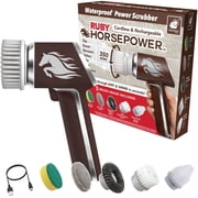 Horsepower Scrubber, Waterproof, Electric Power, Spins 350 RPM, 5 Brush Heads, AS SEEN ON TV, Cleans Dirt & Grime, Tile, Grout, Bathrooms, Kitchen, Auto Rims, Outdoor Furniture & More, Rechargeable