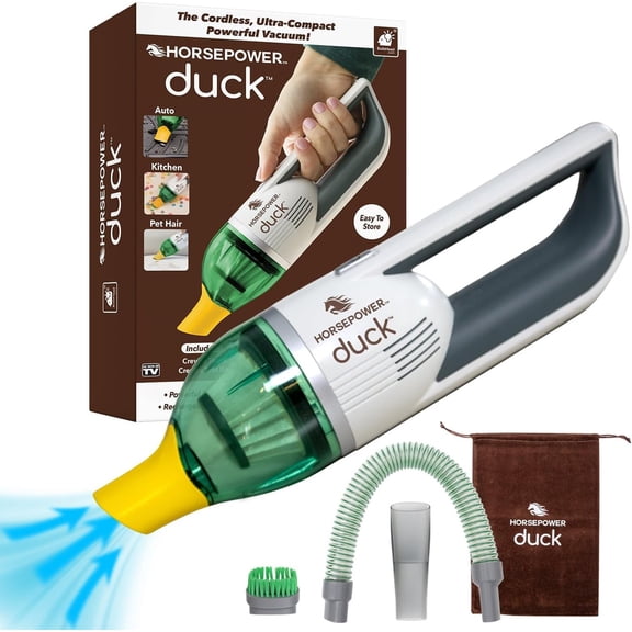Horsepower Duck Compact Cordless Vacuum, Ultra-Powerful Upgraded Battery for Extra-Long Run Time, AS SEEN ON TV, Strong Suction, Easy to Store, Portable & Rechargeable. Home & Auto (Duck Basic)