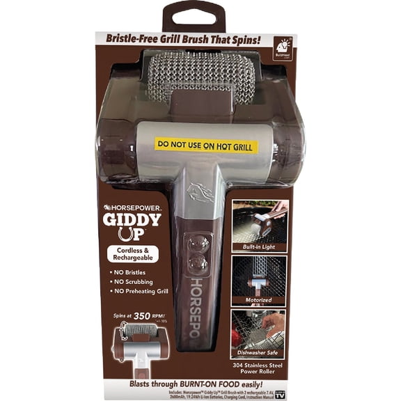 NOBRAND Giddy Up Spin Power Grill Brush Cordless Rechargeable - Bristle-Free, 304 Stainless Steel Interior & Exterior Use, Professional Finish