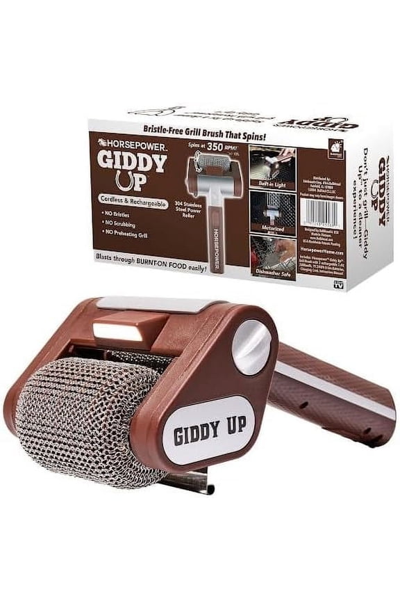 Giddy Up Spin Power Grill Brush Cordless Rechargeable - Bristle-Free, 304 Stainless Steel