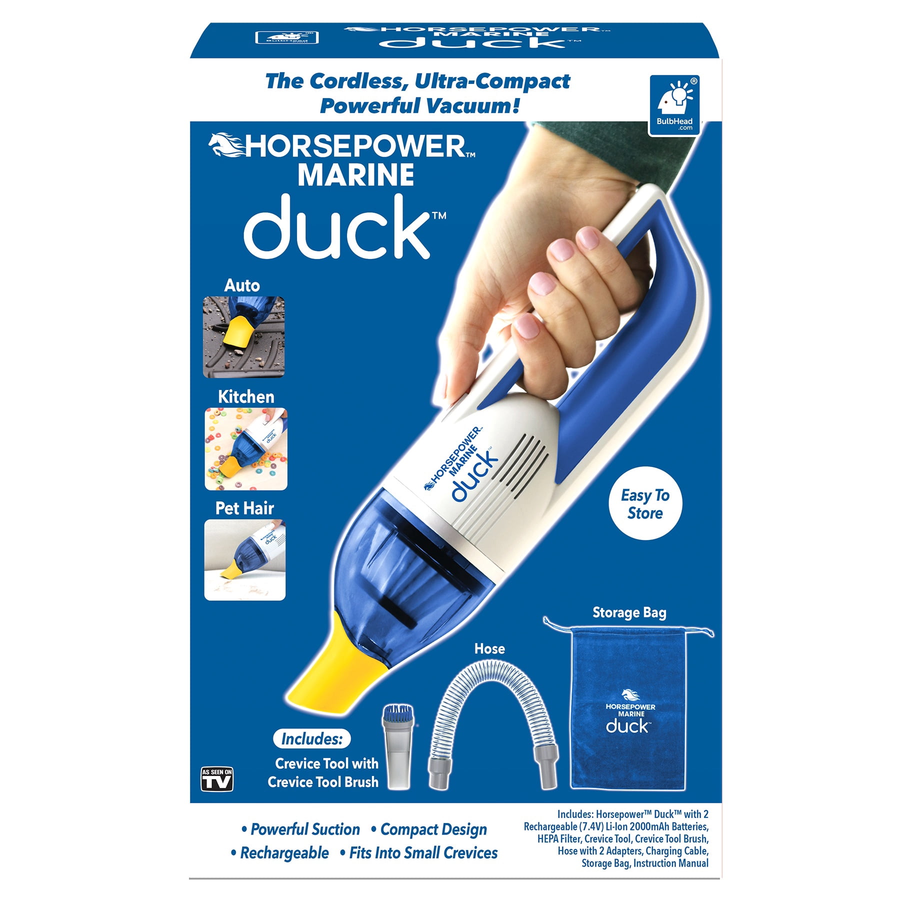 Horsepower Marine Duck, Rechargeable Handheld Vacuum with Accessories - New - Cordless - Portable