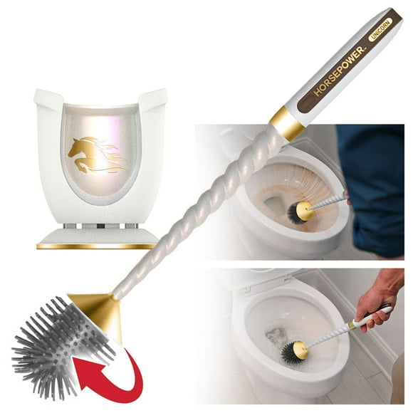 Horsepower Unicorn Gold, AS-SEEN-ON-TV, Motorized Toilet Brush, Powerful Spinning Action, 360 Degree Cleaning Power, Flexible Silicone Bristles, Eliminate Stains & Residue, No Scrubbing,Rechargeable