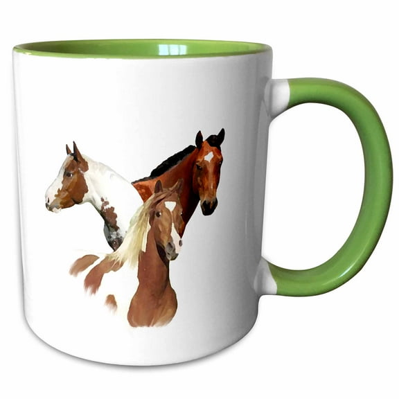 3drose, Horses, 11oz Two-tone Green Mug