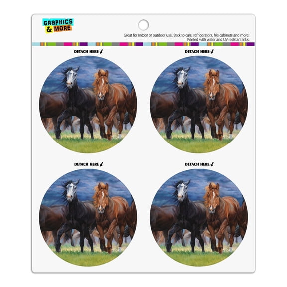 Horses Ahead of the Storm Front Refrigerator Fridge Locker Vinyl Circle Magnet Set