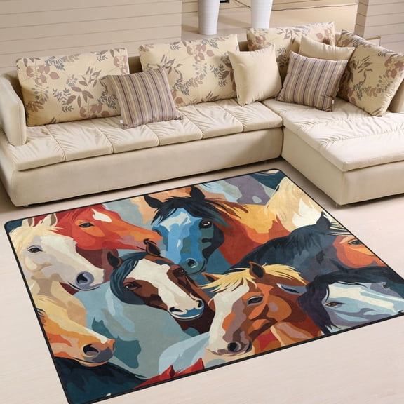 Horses Area Rug Washable 80 x 58 Floor Carpet Mat Non Slip for Bedroom Living Room Home Decor
