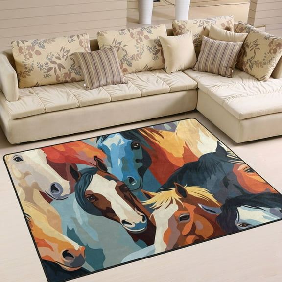 Horses Area Rugs Soft Non-Slip Floor Mats Large Nursery Carpets Doormat for Living Room Bedroom Hotel Decor 63"x48"