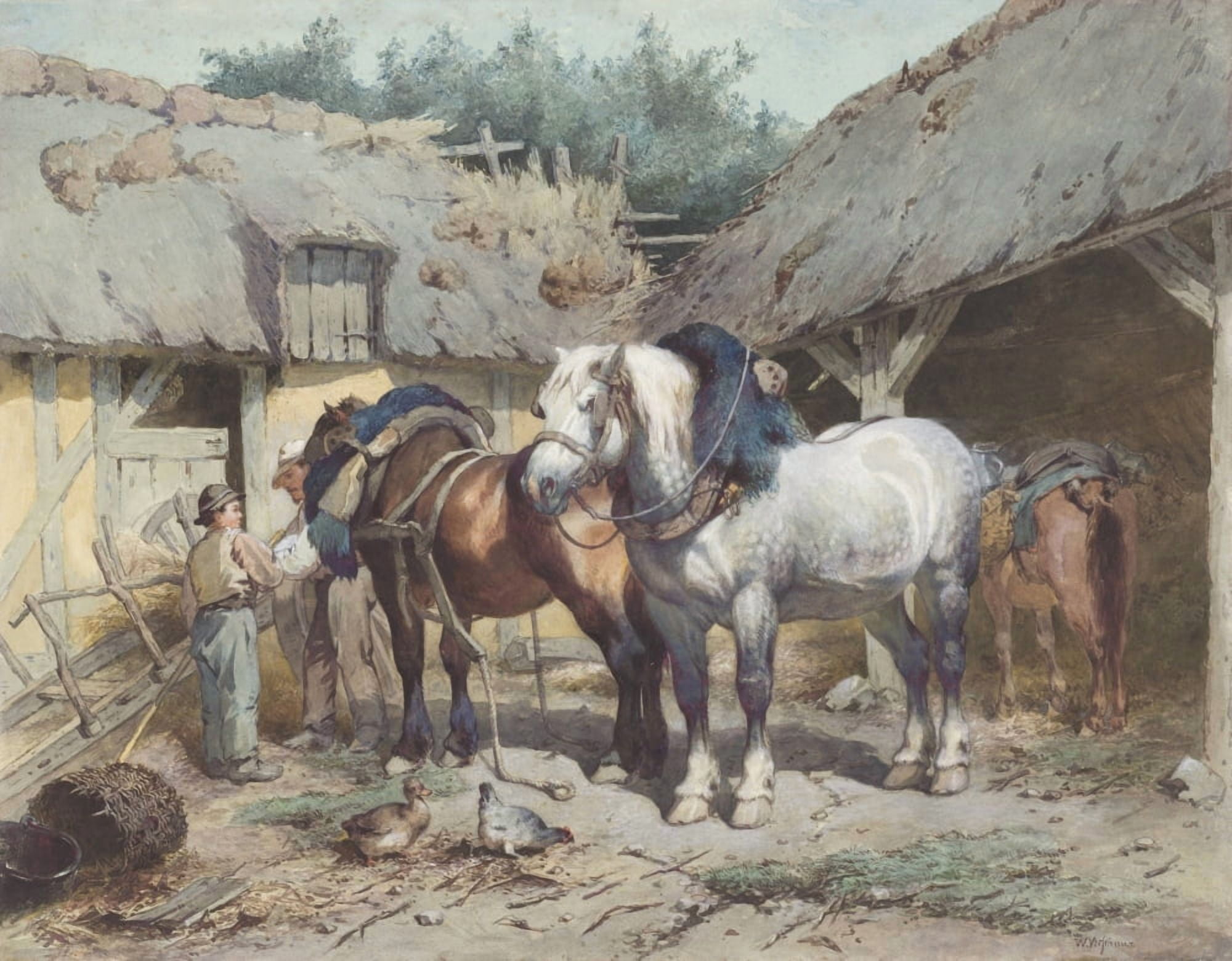 Horses At A Stable Canvas Art - (24 x 18)