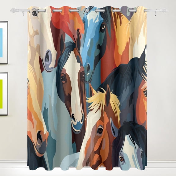 Horses Black Out Curtains 72 Inch Length Curtains for Sliding Glass Doors Bedroom Living Room 2 Pack