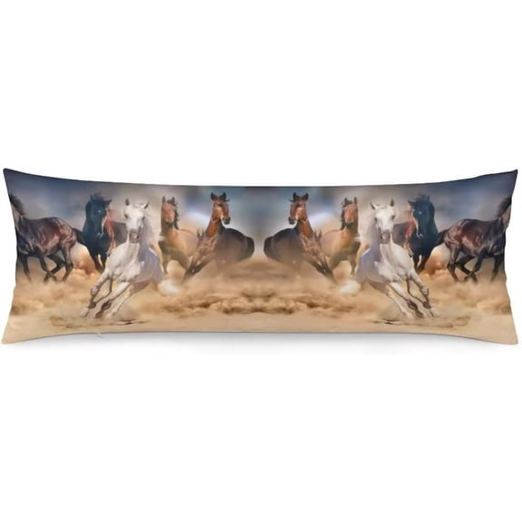 Horses Body Pillow Cover Horse Herd Run in Desert Sand Storm Against Dramatic Sky Long Pillow Case Protector with Zipper Decorative Large Pillowcase Cushion for Bedroom,Couch,Sofa,Home Gift 20"x54"