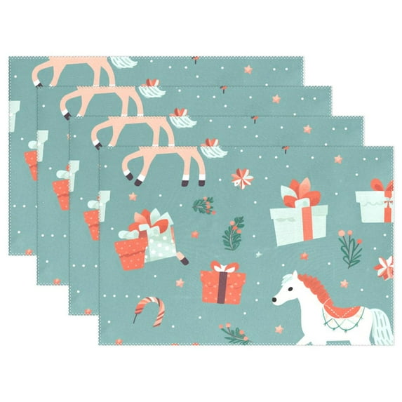 Horses Christmas Gift 12×18 inch Placemats Heat Resistant Washable Foldable Rectangular Placemats Set Decoration Indoor Outdoor for Kitchen Dining Table 1PC