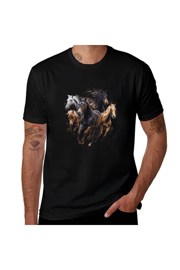 Horses Collage Horse Lover Graphic Mens T Shirts Cotton Short Sleeve T-Shirt Crew Neck Tees Casual Shirt