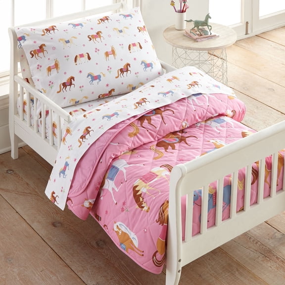Wildkin Cotton Toddler Comforter Soft Lightweight Kids Bedding, Fits Standard Toddler Bed Mattress - Horses