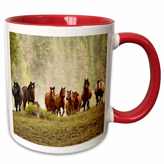 3drose, Horses Cresting Small Hill During Roundup, Montana - Us27 Aje0030 - Adam Jones, 11oz Two-tone Red Mug
