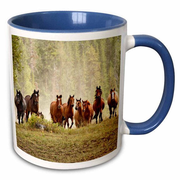 3drose, Horses Cresting Small Hill During Roundup, Montana - Us27 Aje0030 - Adam Jones, 15oz Two-tone Blue Mug