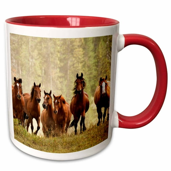 3drose, Horses Cresting Small Hill During Roundup, Montana - Us27 Aje0036 - Adam Jones, 15oz Two-tone Red Mug