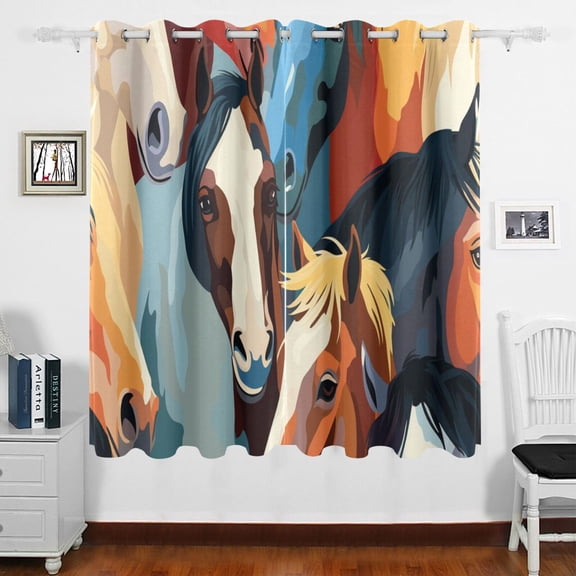Horses Curtains Black Out 63 Inch Length Curtains for Sliding Glass Doors Bedroom Living Room 2 Panels Set