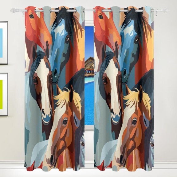 Horses Curtains Black Out 72 Inch Length Curtains for Sliding Glass Doors Bedroom Living Room 2 Pack