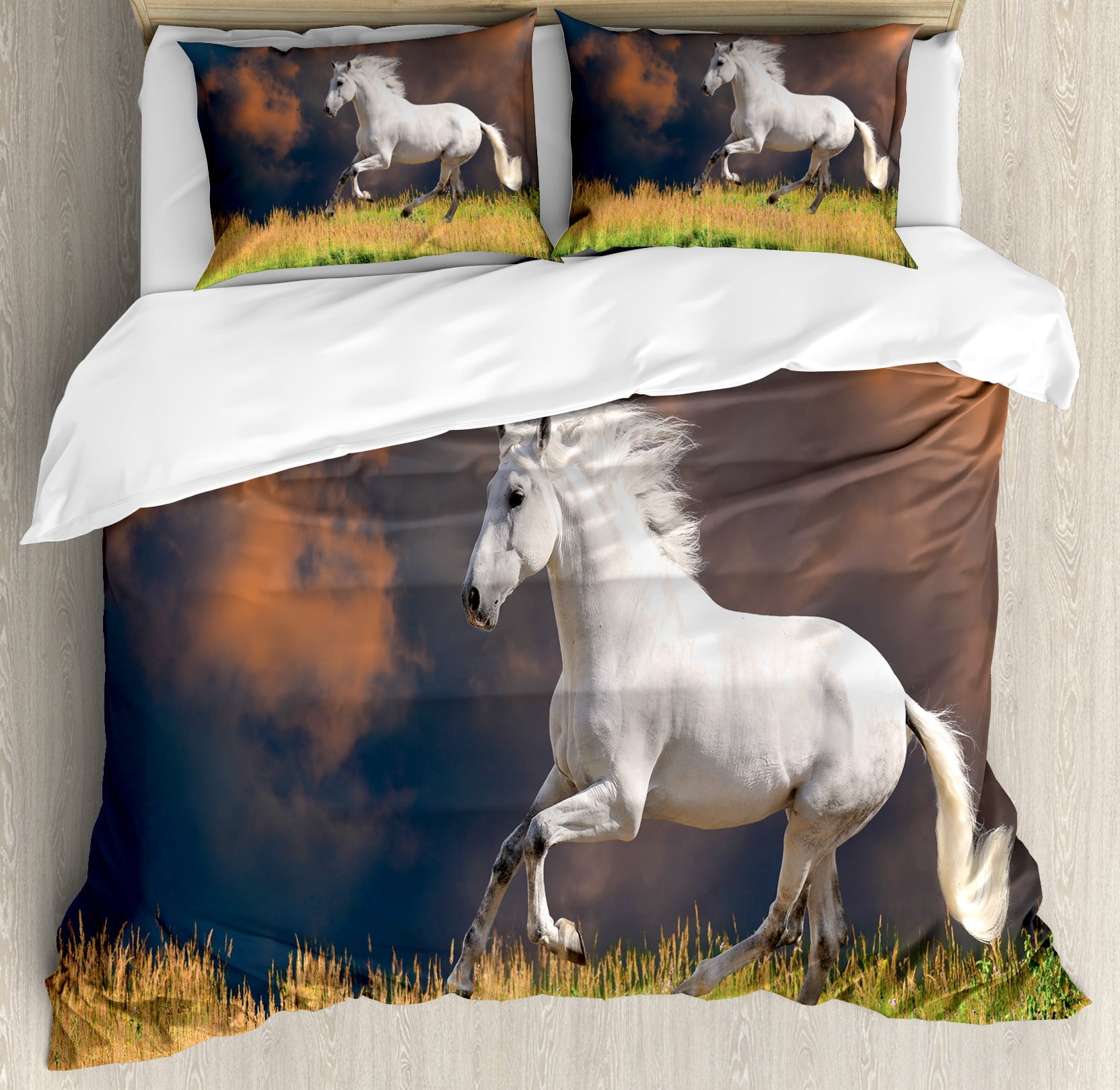 Majestic Horse Print Queen Duvet Cover Set with Pillow Shams