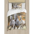 thumbnail image 1 of Horses Duvet Cover Set, Stallion Horses Running on a Sky Background Male Champions Print, Decorative 2 Piece Bedding Set with 1 Pillow Shams, Twin Size, White Orange, by Ambesonne, 1 of 3