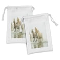 thumbnail image 1 of Horses Fabric Pouch Set of 2, Camargue Horses in Water Oldest Breed Southern France Origin Photo, Small Drawstring Bag for Toiletries Masks and Favors, 9" x 6", White Beige, by Ambesonne, 1 of 2