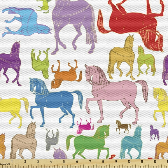 Ambesonne Horses Fabric by the Yard Upholstery, Abstract Stallions Wild, 10 Yards, Multicolor