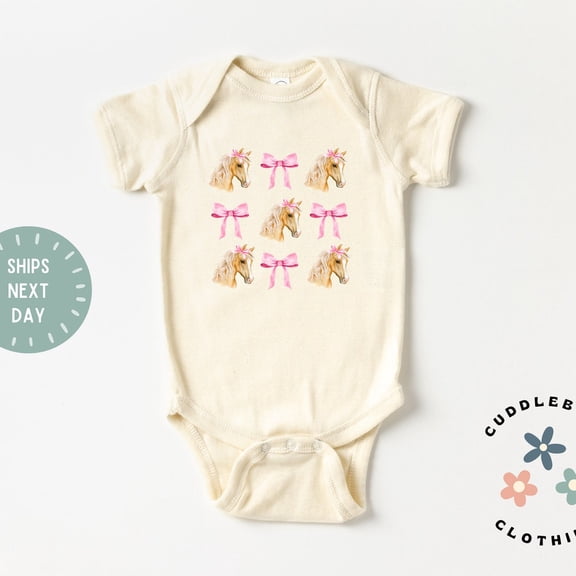 Horses Farm Animals Baby Bodysuit, Cute Horses and Bows, Baby Girl Bodysuit, Farm Baby, Country, Baby Gift
