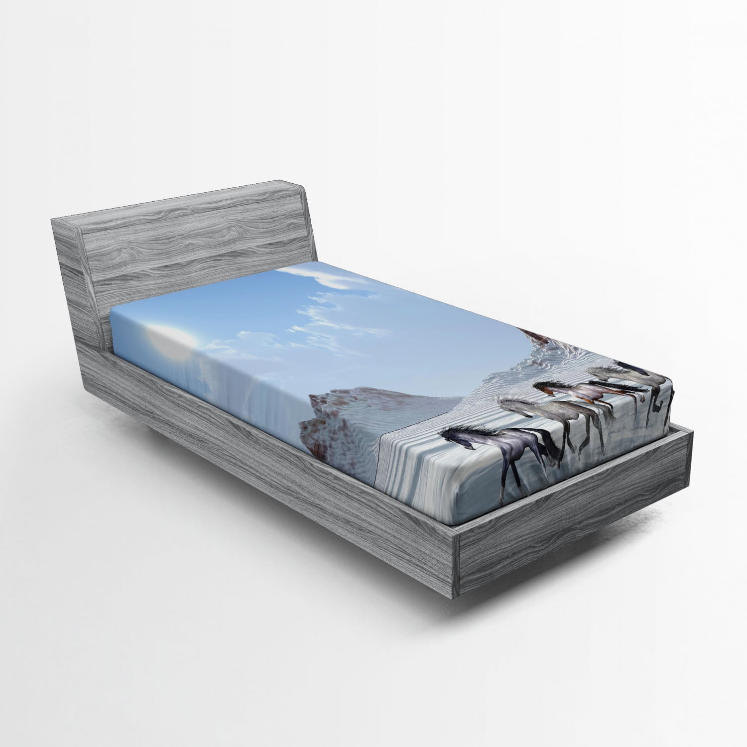 Twin White Microfiber Fitted Sheet with Horse Print