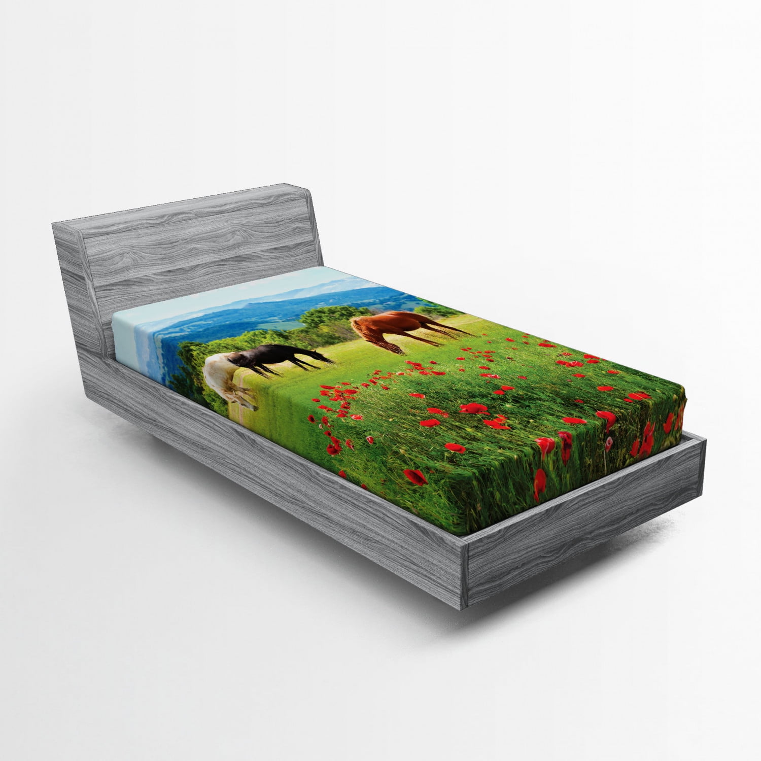 Horses Fitted Sheet, Various Kinds of Horses Eating Grass in Field ...