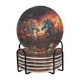thumbnail image 1 of Horses Flowers Clouds Dark 6 Pcs Drink Coasters with Holder Absorbent Coasters Woven Coasters for Drinks Table Desk Protection Home Decor, 1 of 7