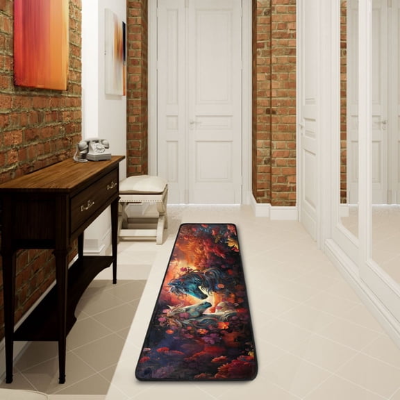 Horses Flowers Clouds Dark Runner Rug Ares Rug Non-Slip Laundry Rug 7224 inch Soft Washable for Bedroom Bathroom Kitchen Living Room