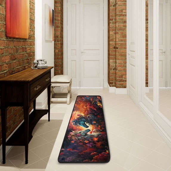 Horses Flowers Clouds Dark Runner Rug Ares Rug Non-Slip Laundry Rug 72×24 inch Soft Washable for Bedroom Bathroom Kitchen Living Room