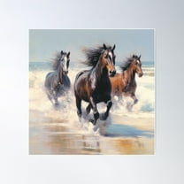 Horses Galloping On The Beach 1 Poster Wall Art, Modern Wall Decor For Living Room Bedroom, 8x12 UNFRAMED