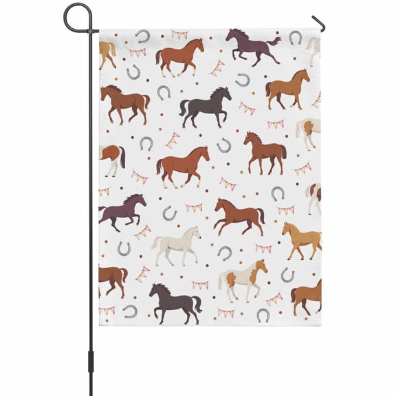 Horses Garden Flag 12 x 18 Inches, Country Brown Black White Horses Horseshoes Weather Proof Outdoor Patio Flags Double Sided Small Garden Decoration for Yard Outside Home