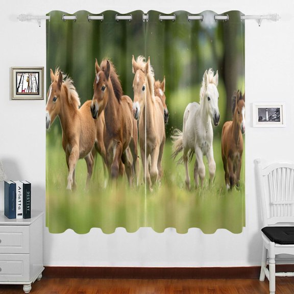 Horses Greed Run Curtains Black Out 63 Inch Length Curtains for Sliding Glass Doors Bedroom Living Room 2 Panels Set