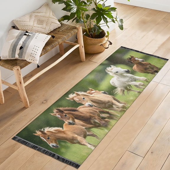 Horses Greed Run Runner Rug Machine Washable Area Rugs Carpet Non Slip Entryway Mat for Bedroom Entryway Front Door