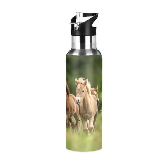 Horses Greed Run Sports Water Bottle with Straw Lid Insulated Stainless Steel Leak Proof BPA Free Thermal Mug with Handle for Gym Yoga Cycling Camping