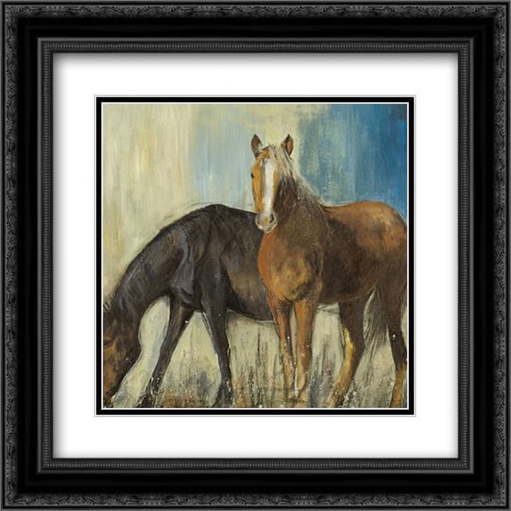 Horses II 2x Matted 20x20 Black Ornate Framed Art Print by PI Studio