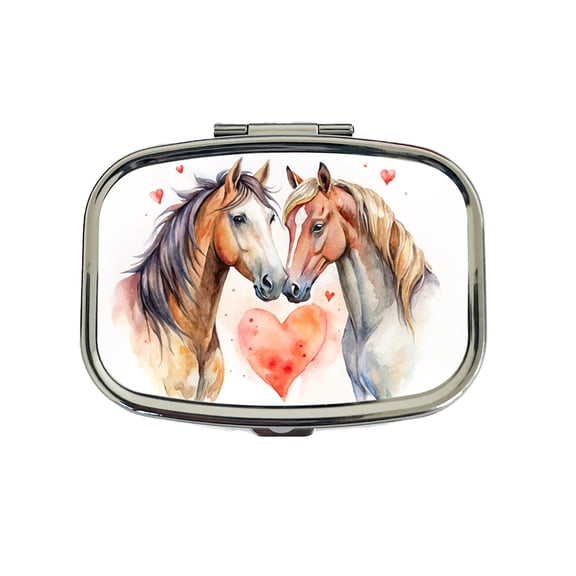 Horses In Love Heart Valentine's Day Small Travel Handbag Pill Box Case