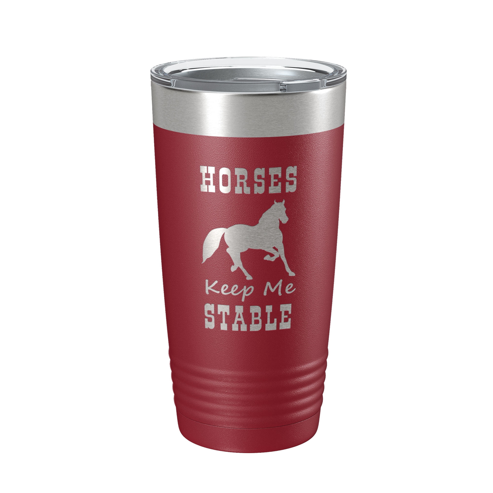 Horses Keep Me Stable Tumbler Horseback Rider Travel Mug Insulated Laser Engraved Equestrian Coffee Cup Gift 20 oz Maroon