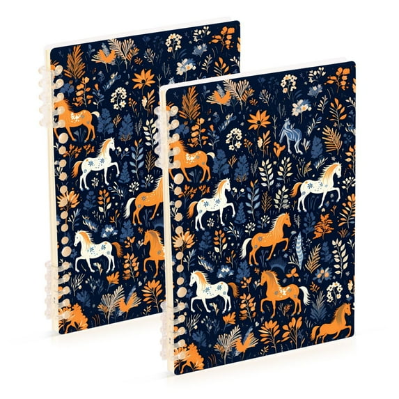 Horses Leaves Ring Binder Notebook Journey Note Diary College Ruled Spiral Notebook Study Loose Leaf Paper A5 60 Pages